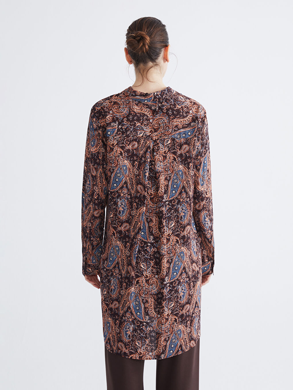 Kahverengi Desenli Kadın Gömlek Tunik-3