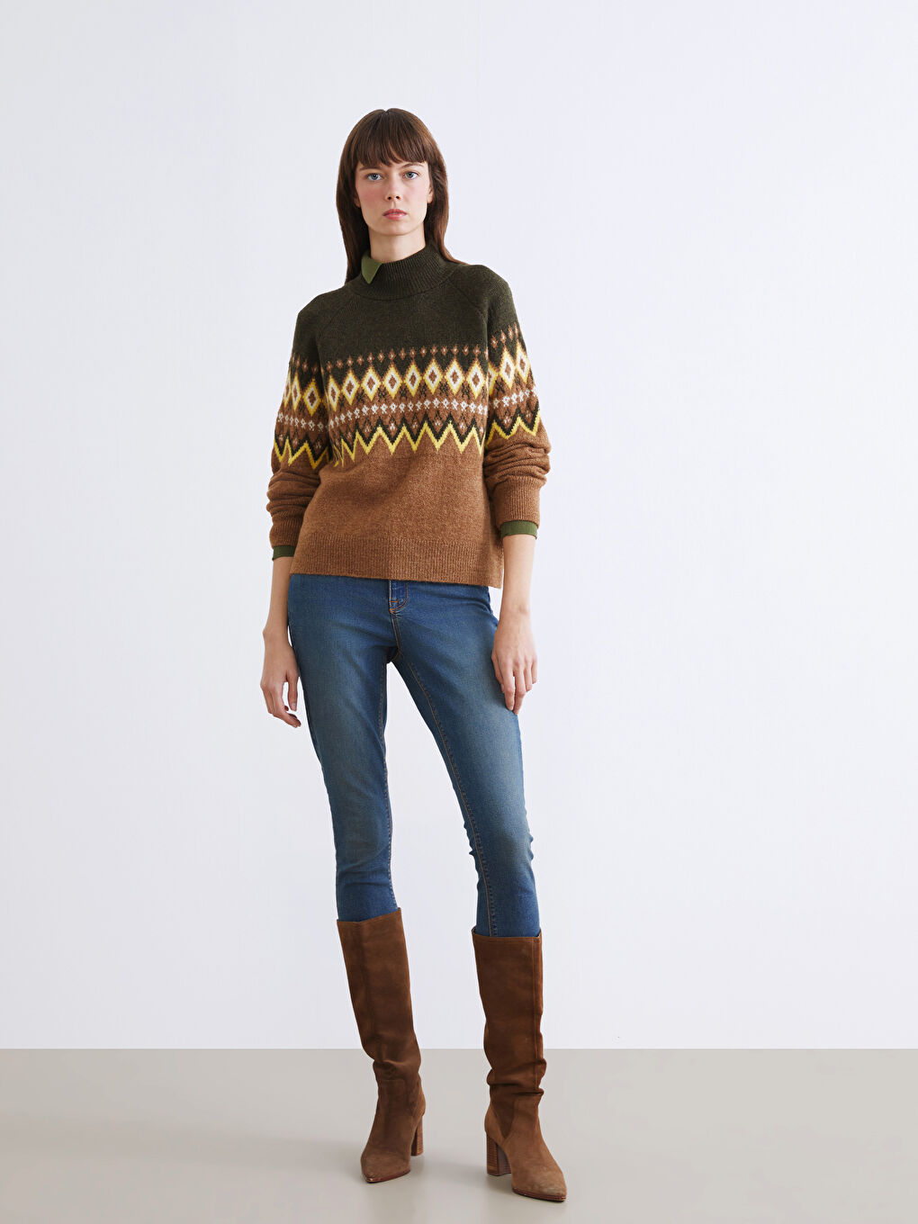 Mock Turtleneck Patterned Women's Knitwear Sweater-1