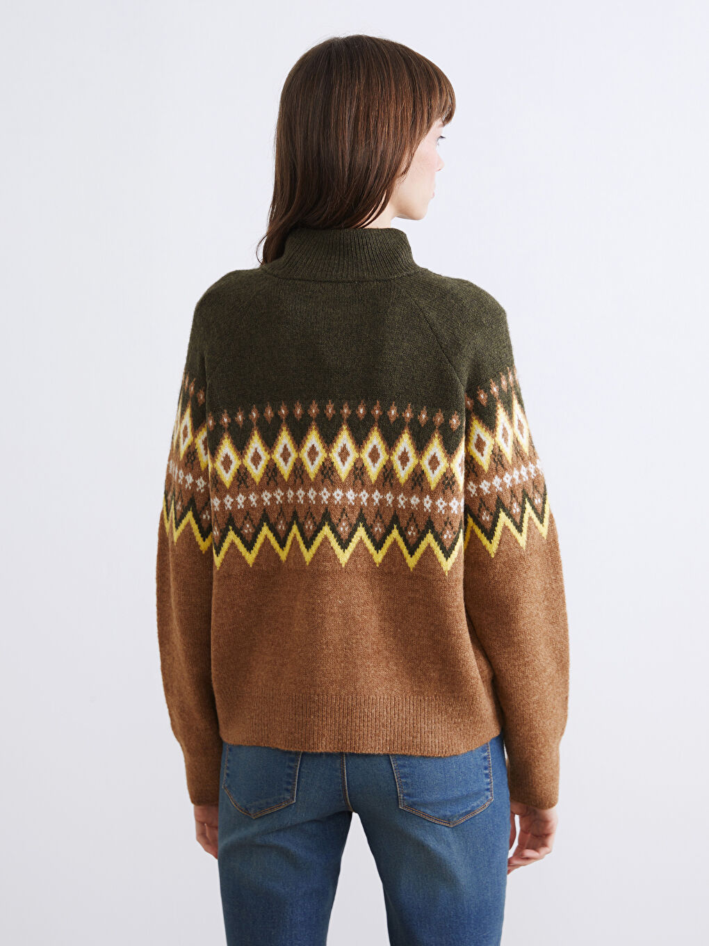 Mock Turtleneck Patterned Women's Knitwear Sweater-3