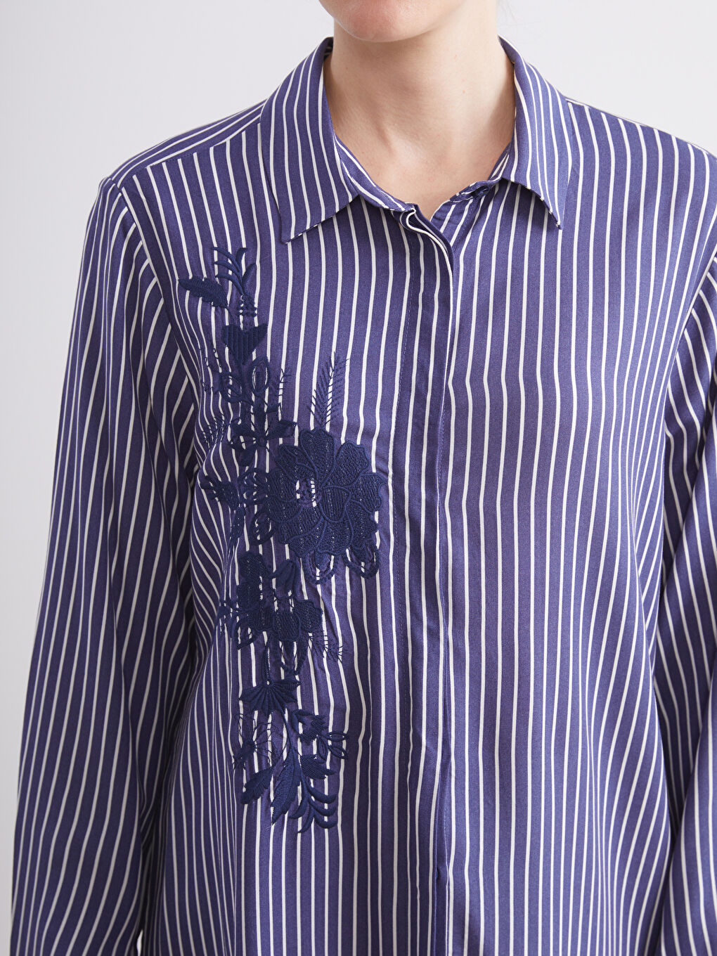 Lacivert Çizgili Kadın Gömlek Tunik-3