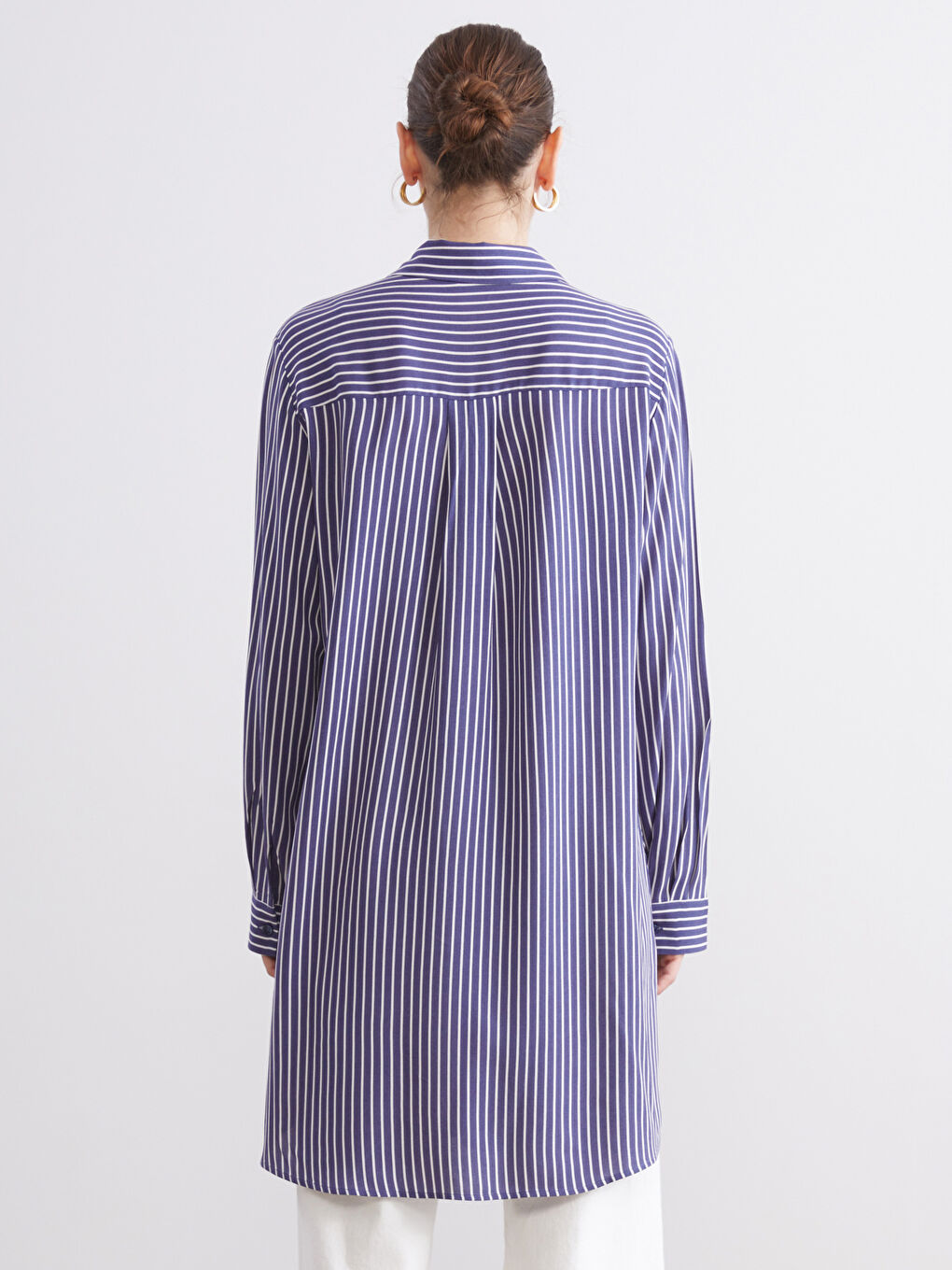 Lacivert Çizgili Kadın Gömlek Tunik-4