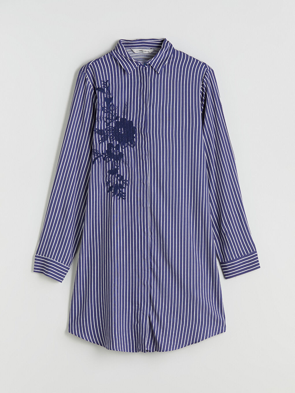 Lacivert Çizgili Kadın Gömlek Tunik-6