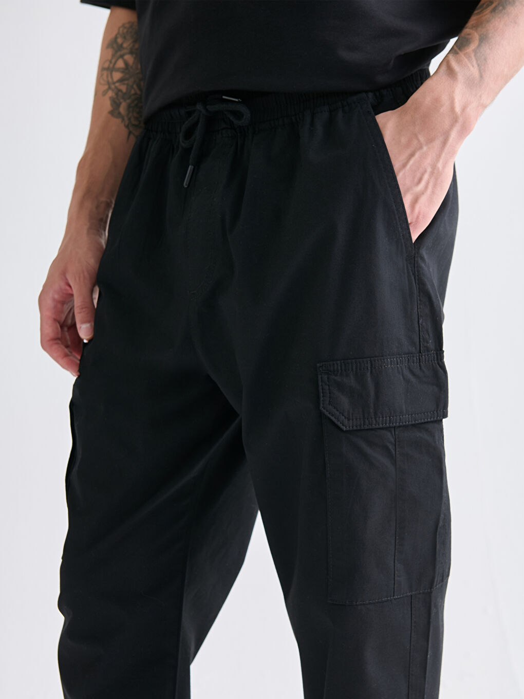 Siyah Standart Kalıp Erkek Kargo Pantolon-2