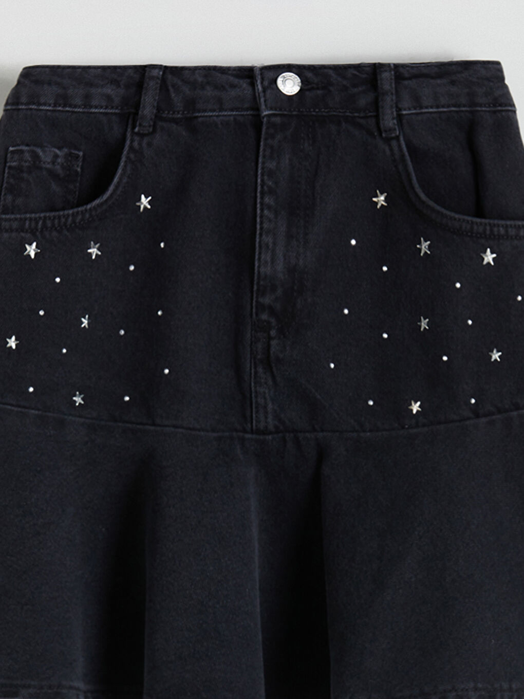 Siyah Taşlı Kız Çocuk Jean Etek-1