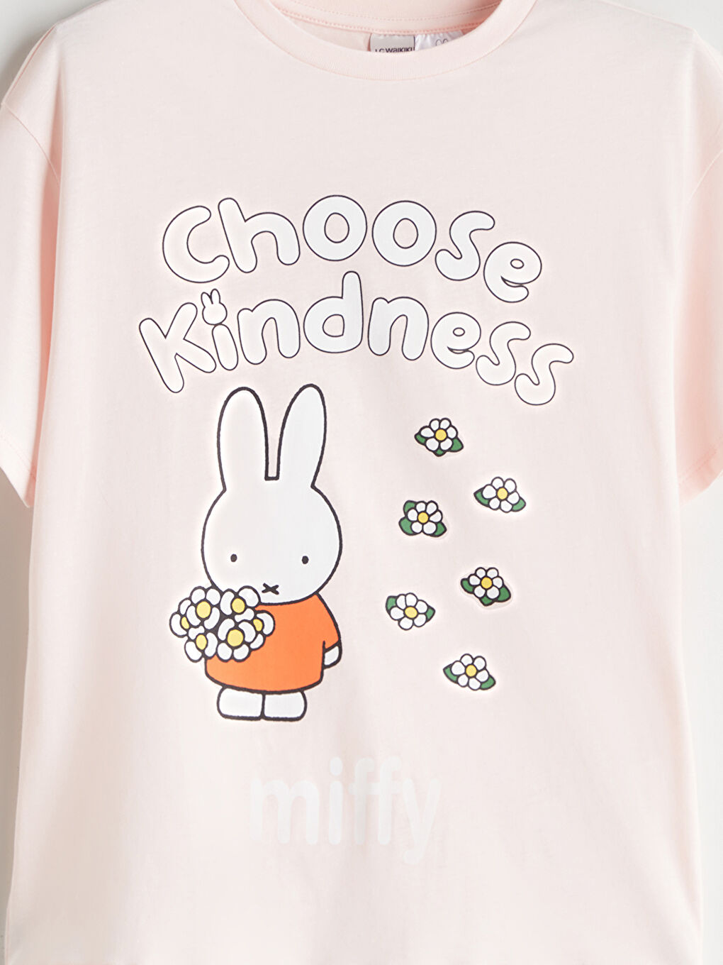 Pembe Bisiklet Yaka Kız Çocuk Tişört-1