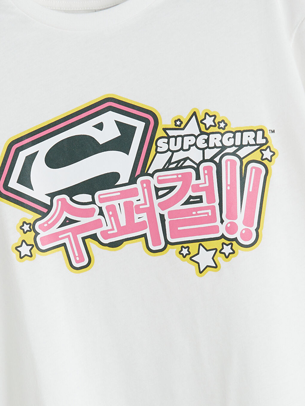 Ekru Bisiklet Yaka Superman Baskılı Kız Çocuk Tişört-1