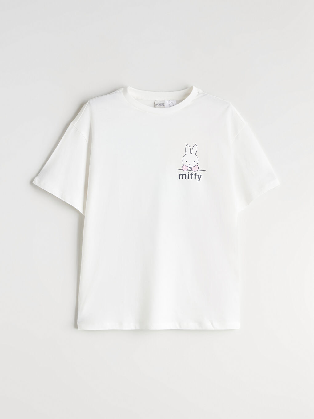 Ekru Bisiklet Yaka Baskılı Kız Çocuk Tişört-1