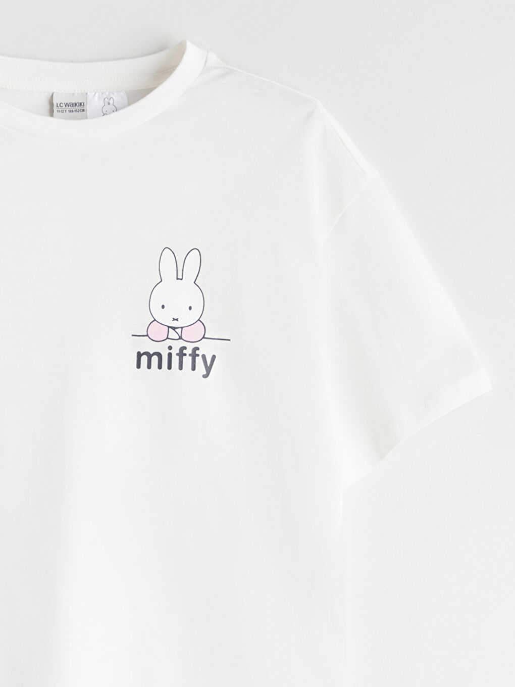 Ekru Bisiklet Yaka Baskılı Kız Çocuk Tişört-2