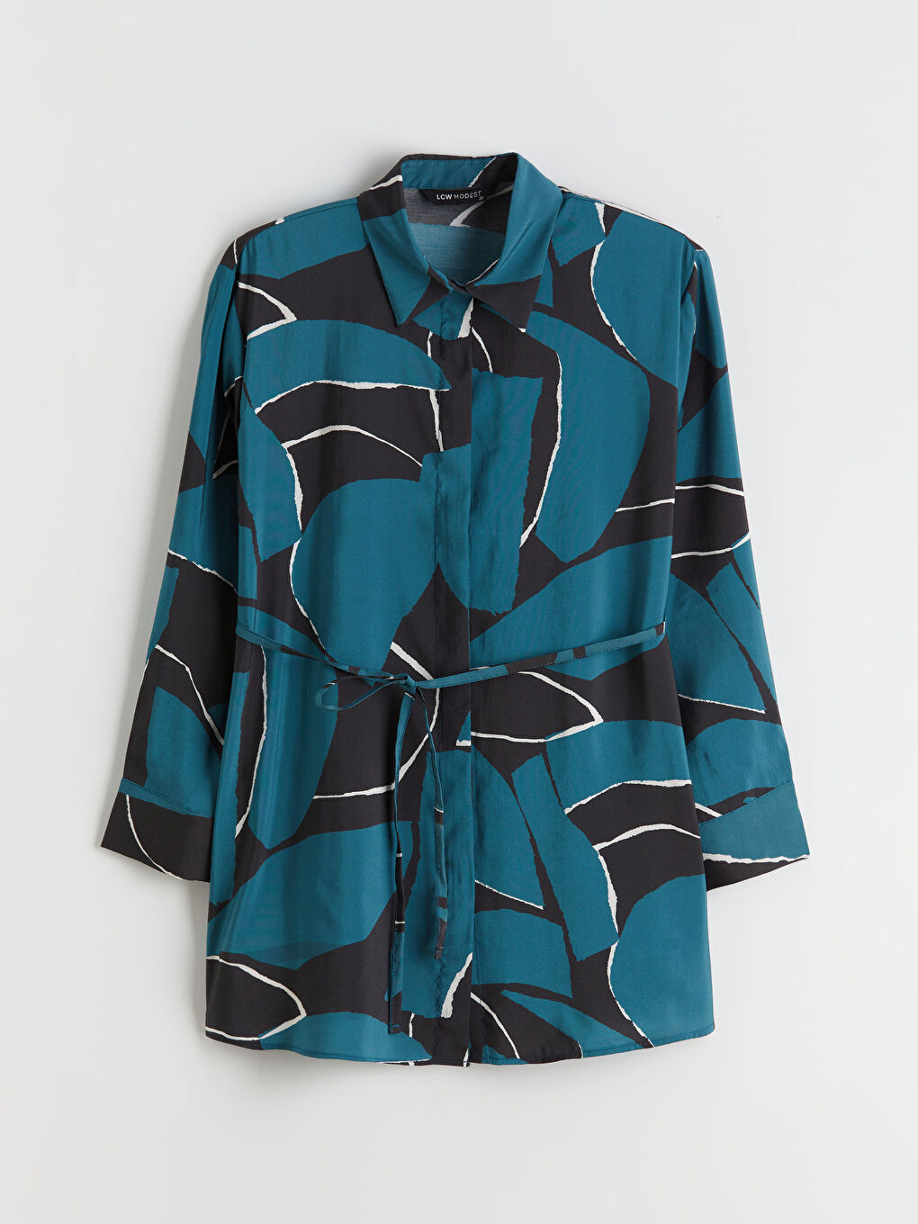 Yeşil Modal Karışımlı Desenli Kadın Gömlek Tunik-4