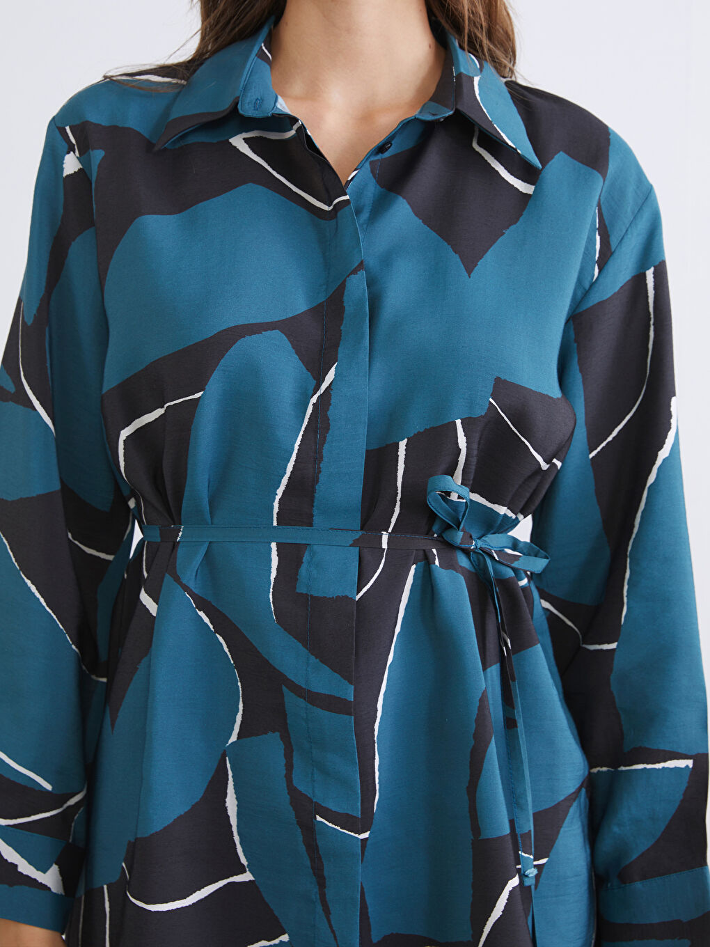 Yeşil Modal Karışımlı Desenli Kadın Gömlek Tunik-2