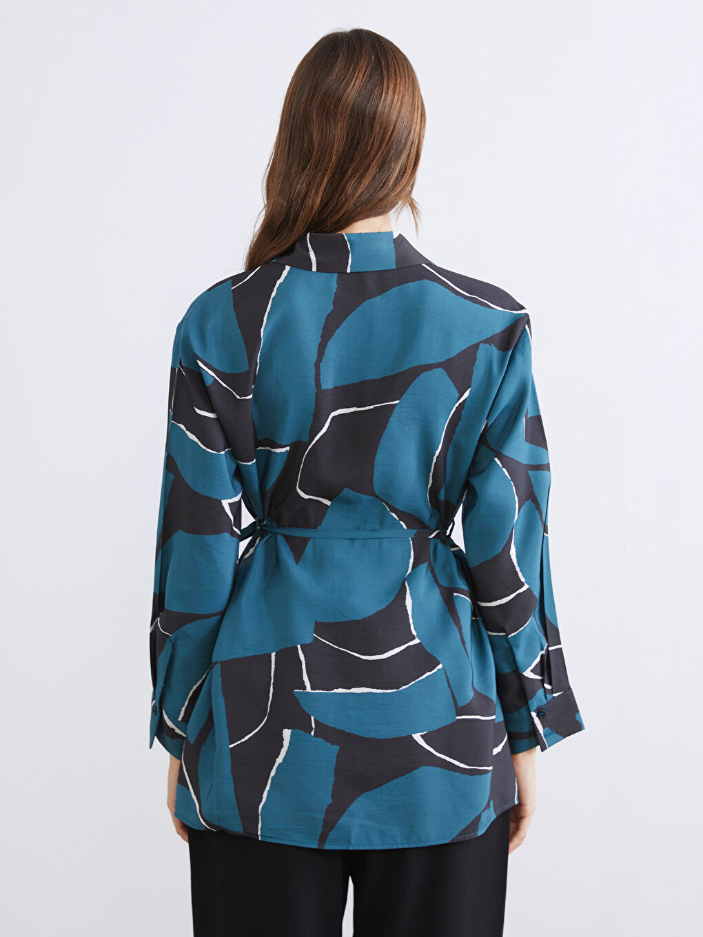 Yeşil Modal Karışımlı Desenli Kadın Gömlek Tunik-3