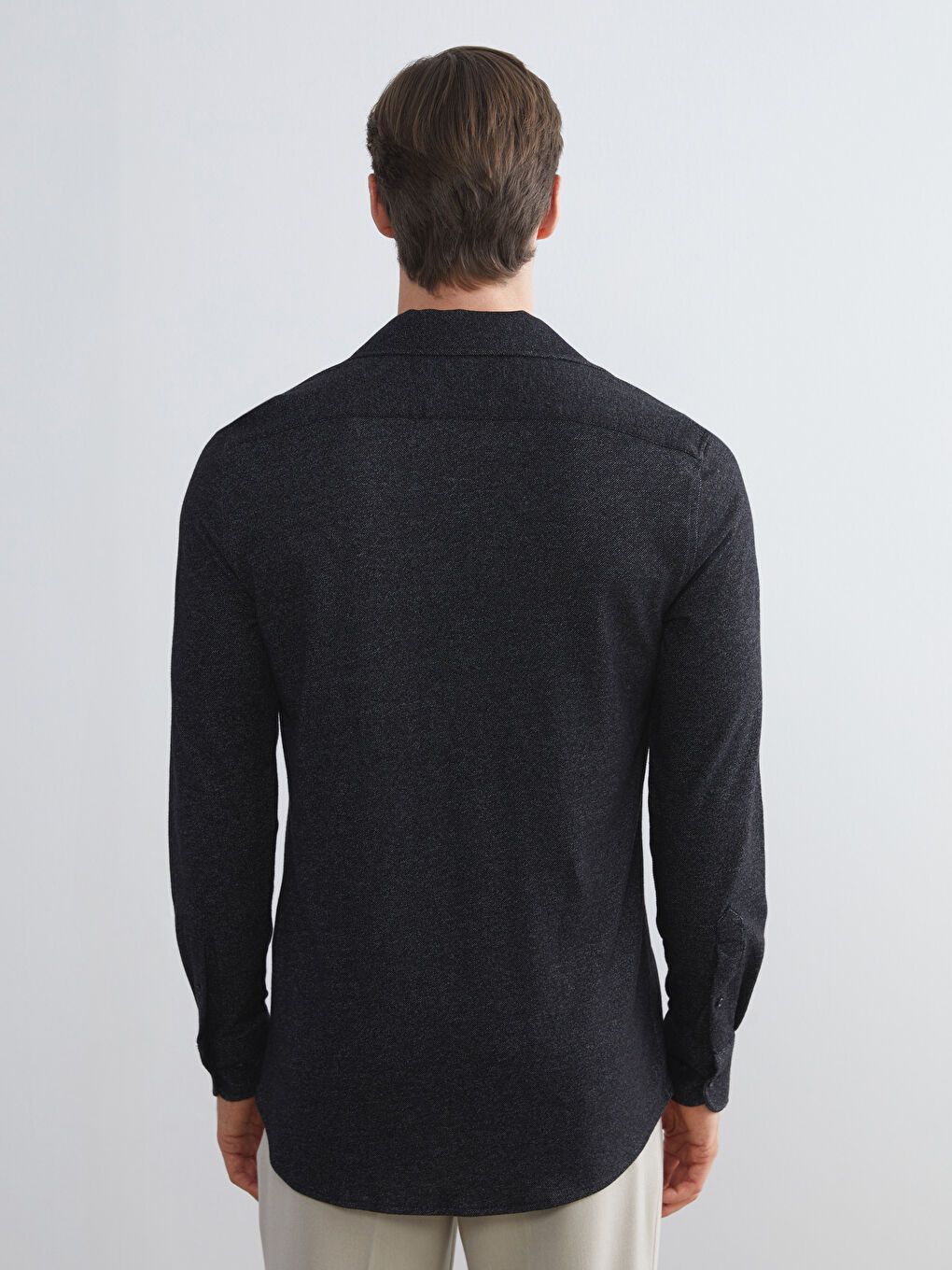 Antrasit Dar Kalıp Uzun Kollu Erkek Gömlek-3