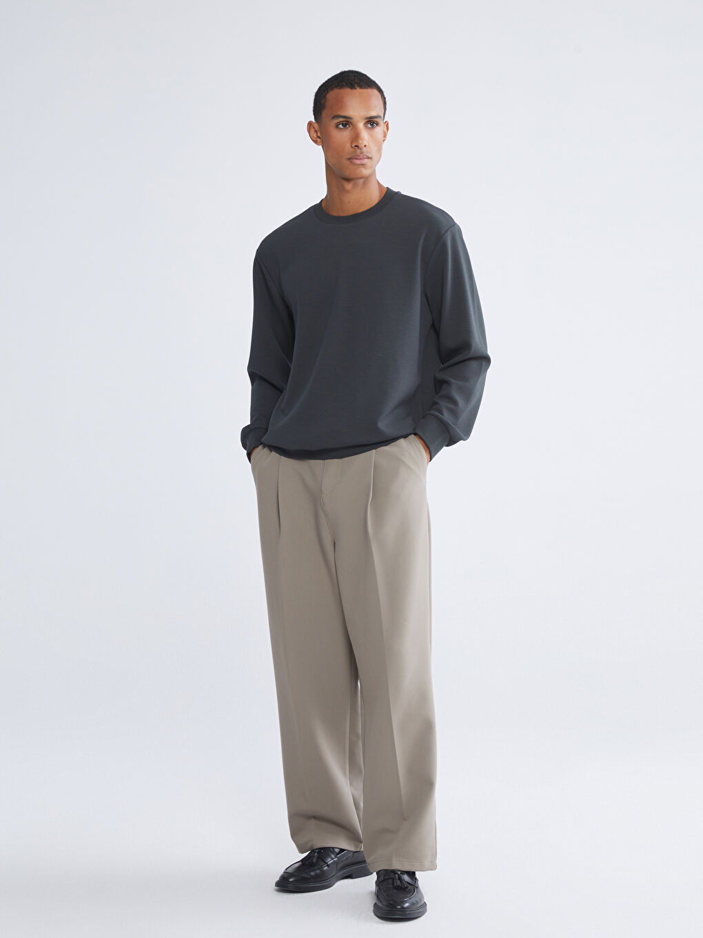 Yeşil Bisiklet Yaka Erkek Sweatshirt-1