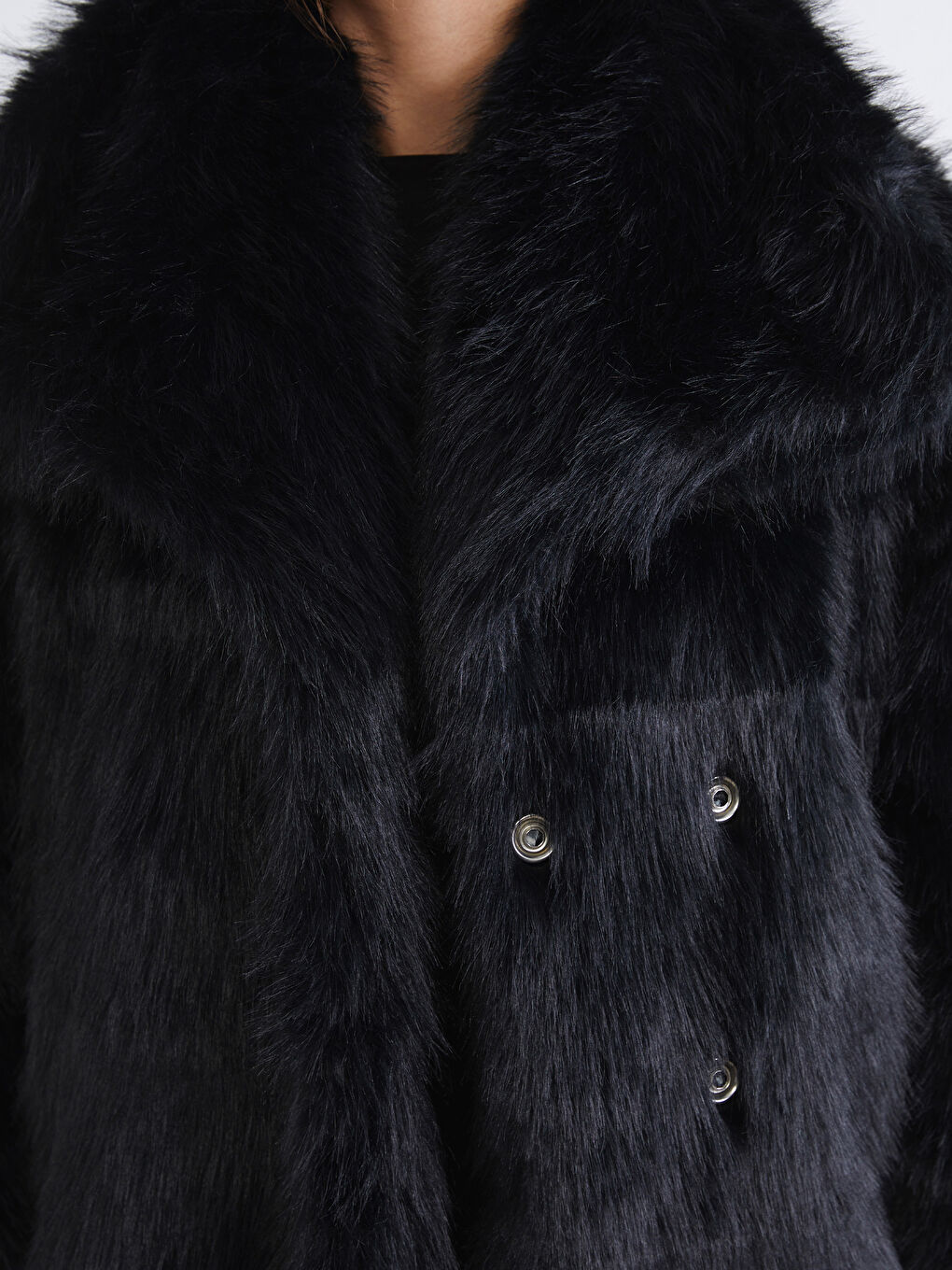 Siyah Ceket Yaka Kadın Kürk Mont-2
