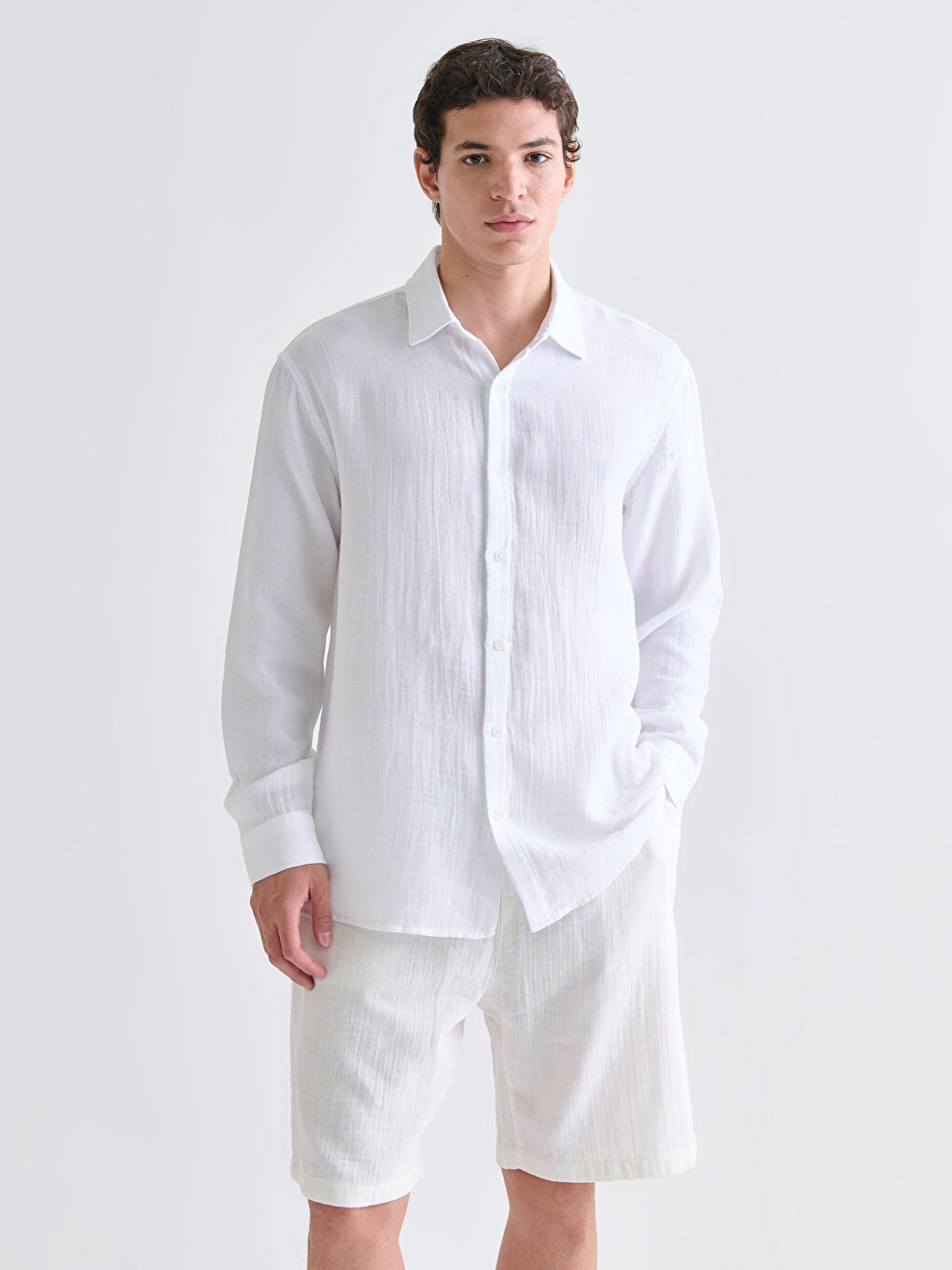 Beyaz Regular Fit Uzun Kollu Müslin Erkek Gömlek