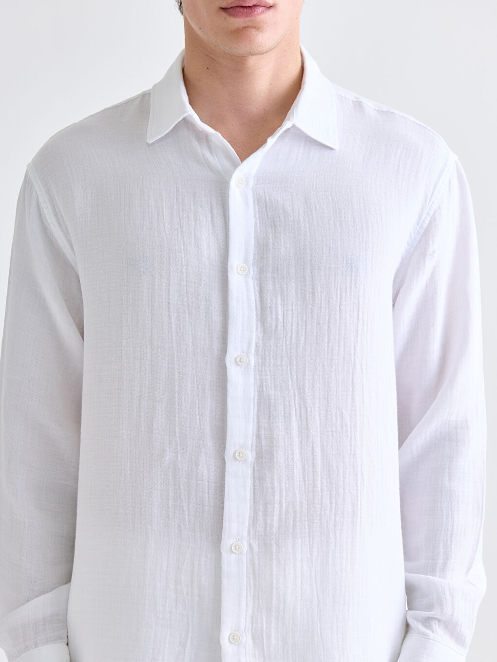 Beyaz Regular Fit Uzun Kollu Müslin Erkek Gömlek-5