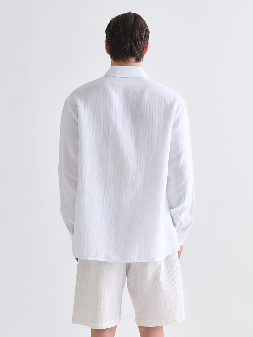 Beyaz Regular Fit Uzun Kollu Müslin Erkek Gömlek-7