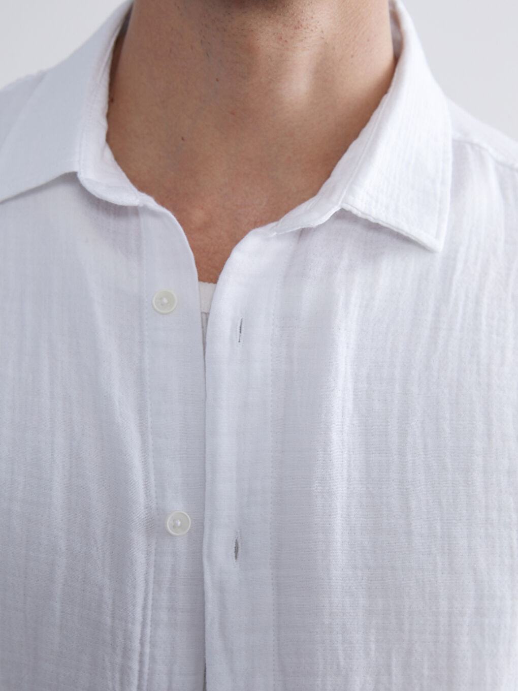 Beyaz Regular Fit Uzun Kollu Müslin Erkek Gömlek-4