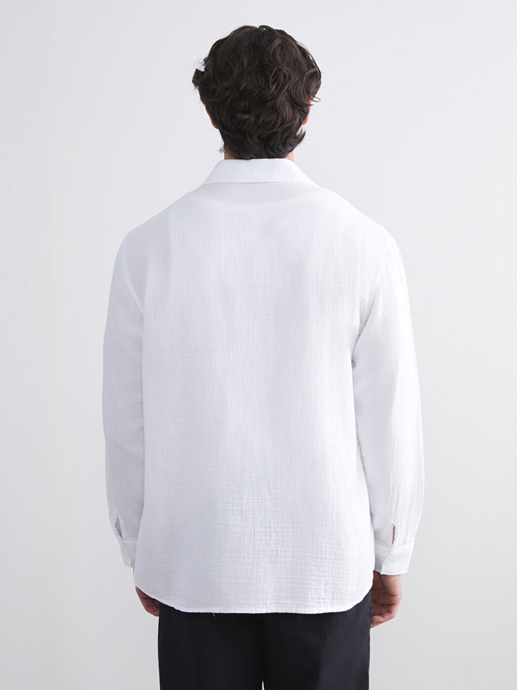 Beyaz Regular Fit Uzun Kollu Müslin Erkek Gömlek-6