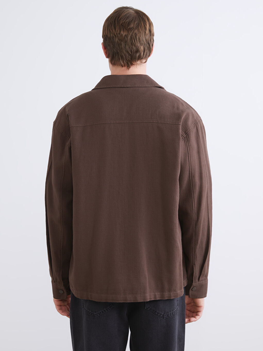 Kahverengi Rahat Kalıp Uzun Kollu Erkek Gömlek Ceket-4