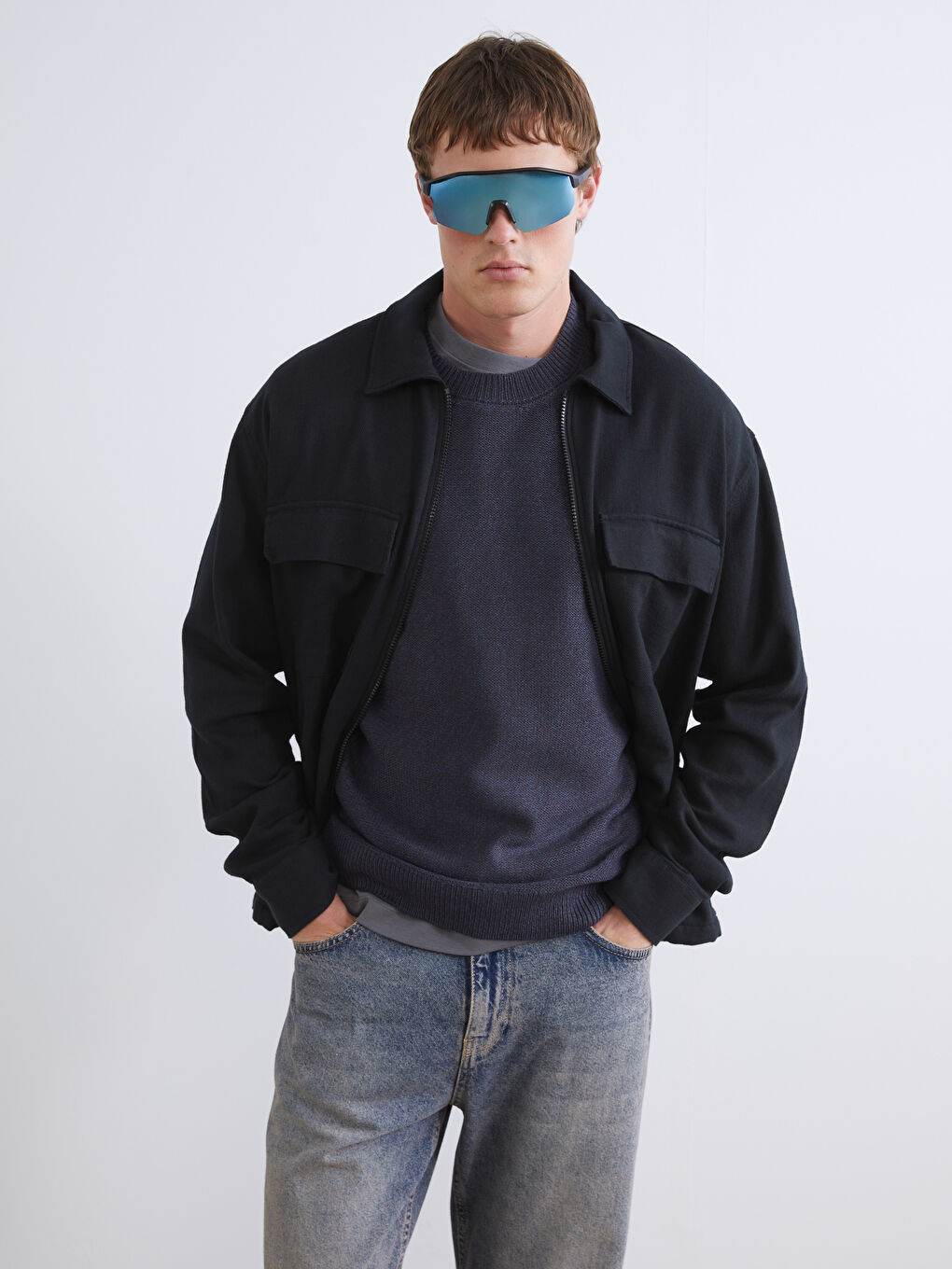 Siyah Rahat Kalıp Uzun Kollu Erkek Gömlek Ceket