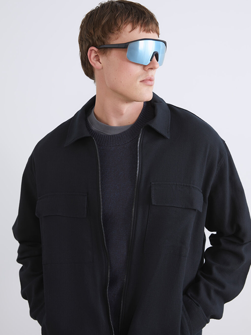 Siyah Rahat Kalıp Uzun Kollu Erkek Gömlek Ceket-2