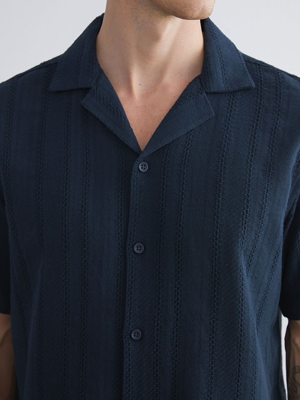 Lacivert Regular Fit Resort Yaka Kısa Kollu Erkek Gömlek-2