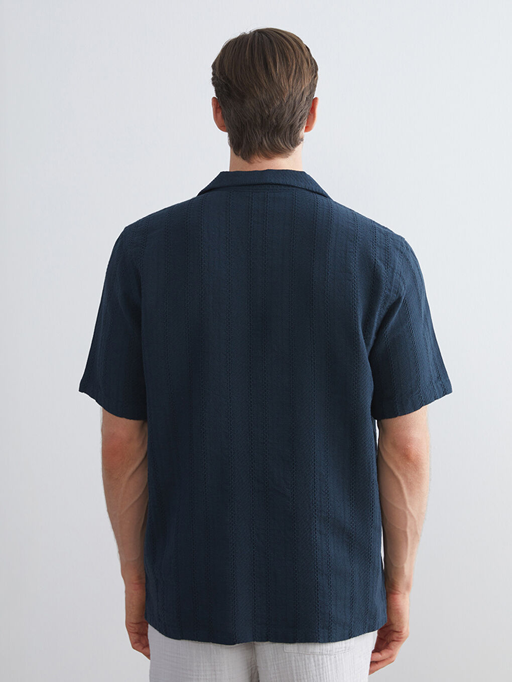 Lacivert Regular Fit Resort Yaka Kısa Kollu Erkek Gömlek-3