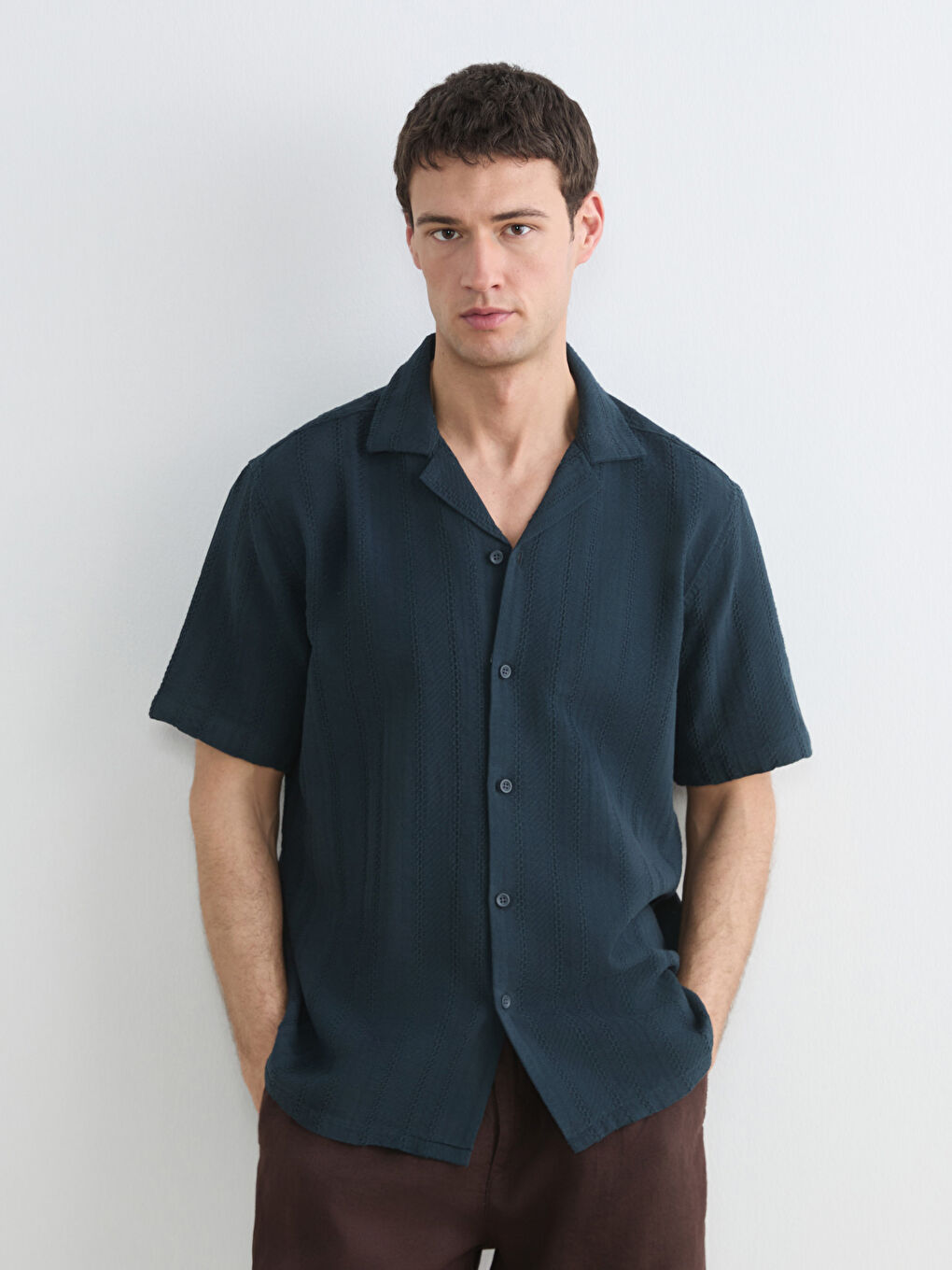 Regular Fit Resort Collar Short Sleeve Men's Shirt-1