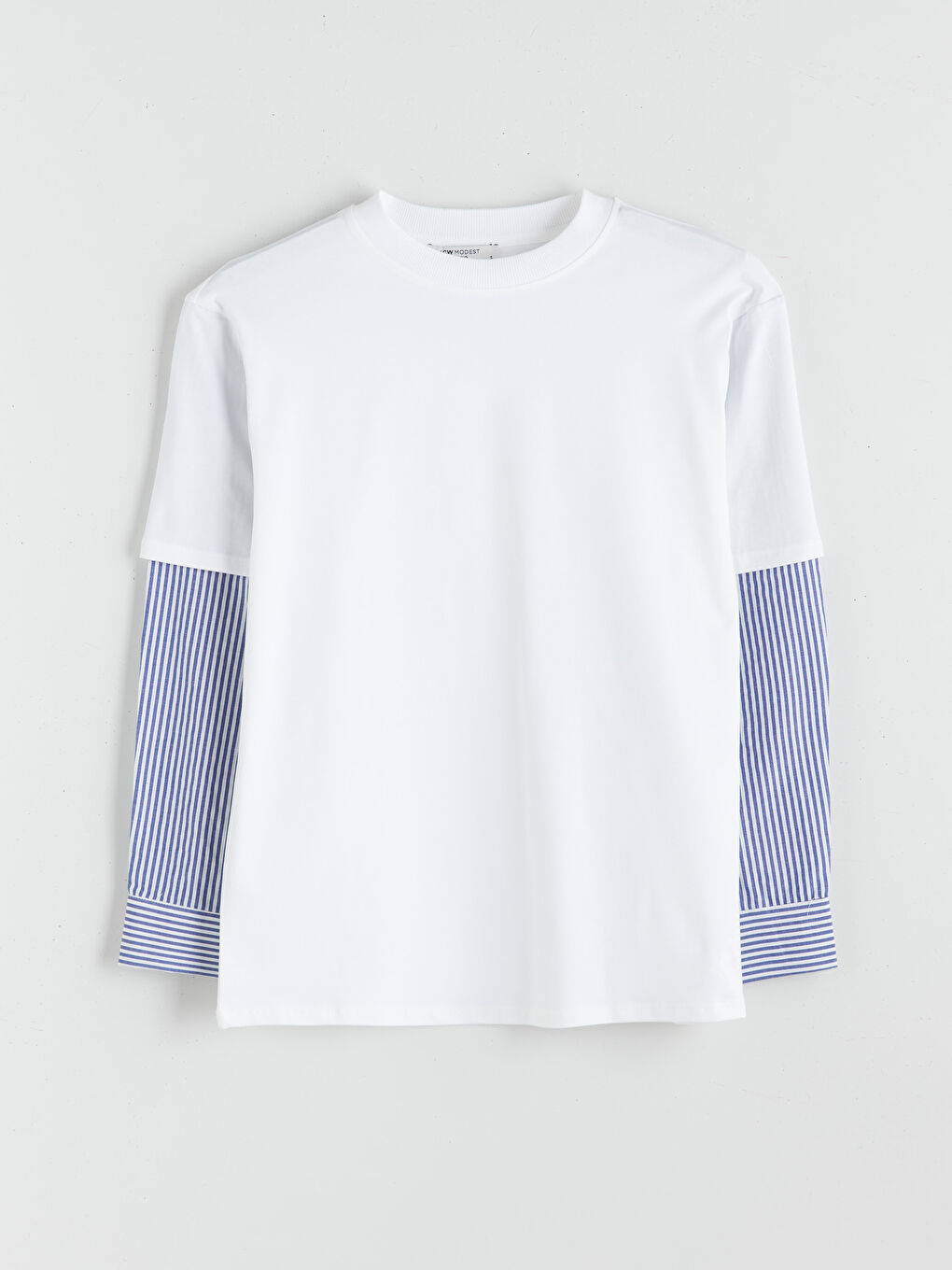 Ekru Bisiklet Yaka Çizgili Kadın Sweatshirt Tunik-4