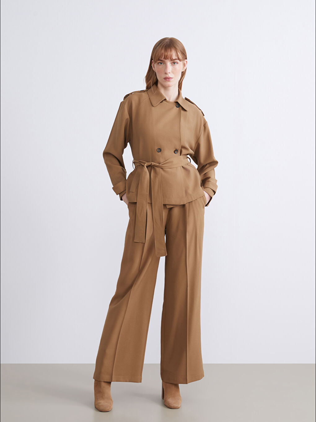 Kahverengi Gömlek Yaka Oversize Kadın Ceket-2