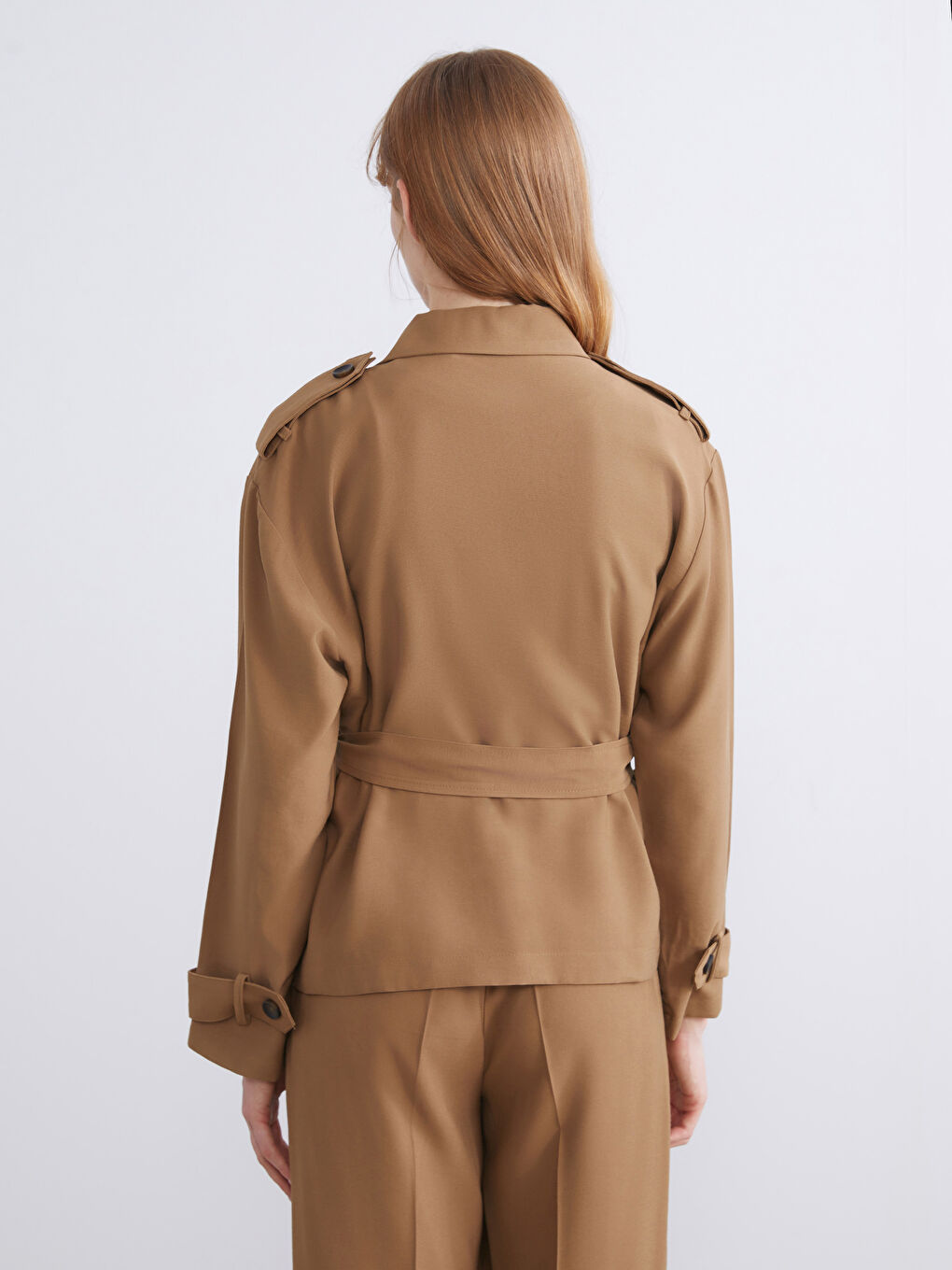 Kahverengi Gömlek Yaka Oversize Kadın Ceket-4