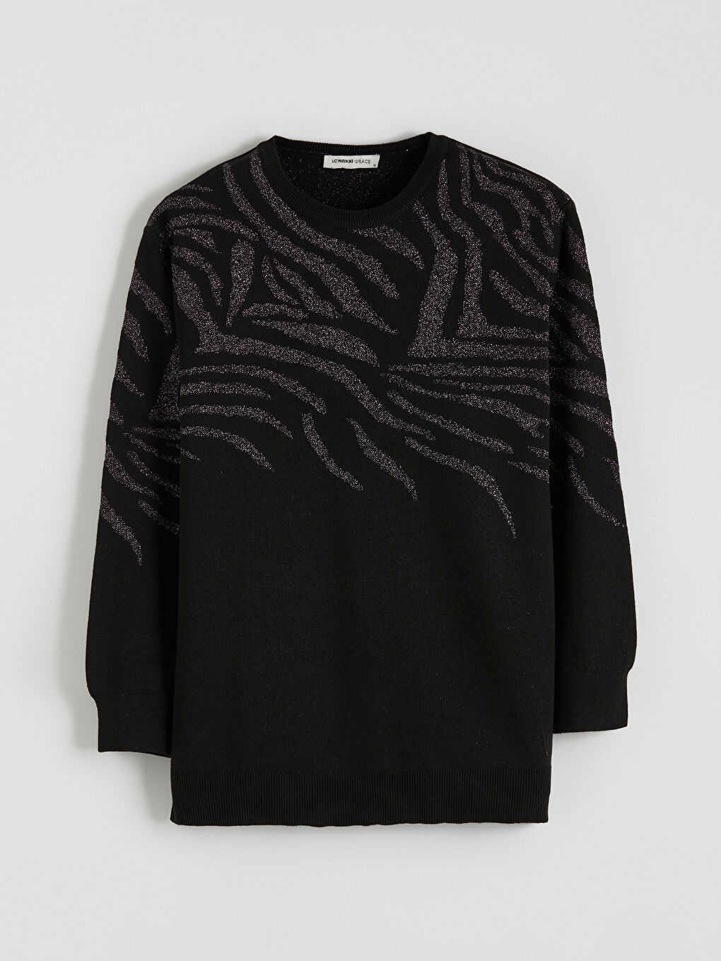 Džemper od trikotaže sa okruglim izrezom i uzorkom za žene-4