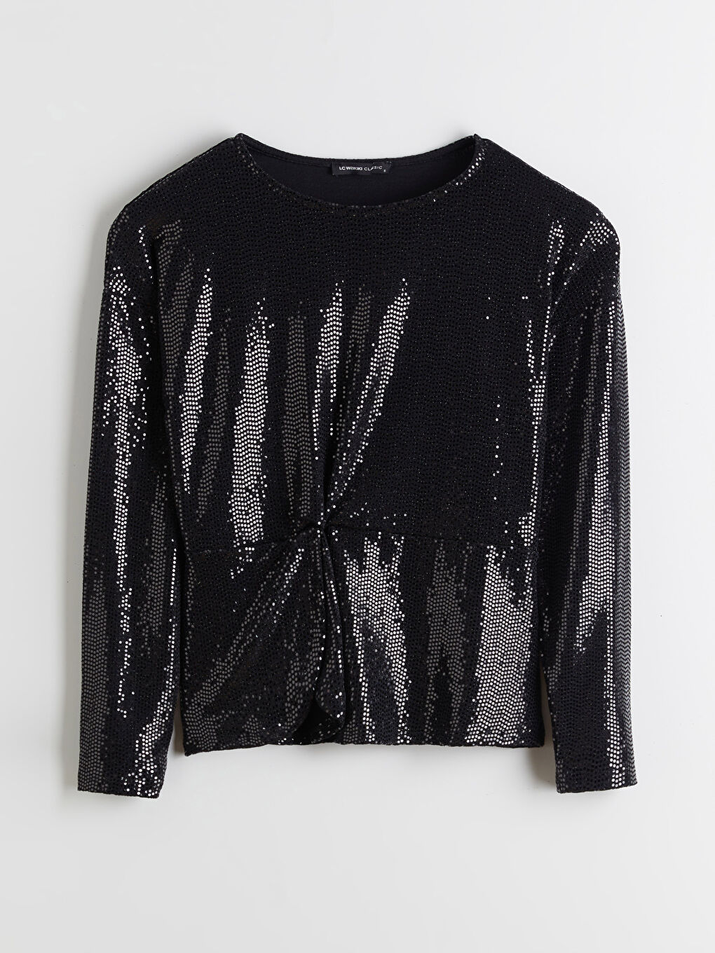 Siyah Bisiklet Yaka Büzgülü Payetli Bluz-8