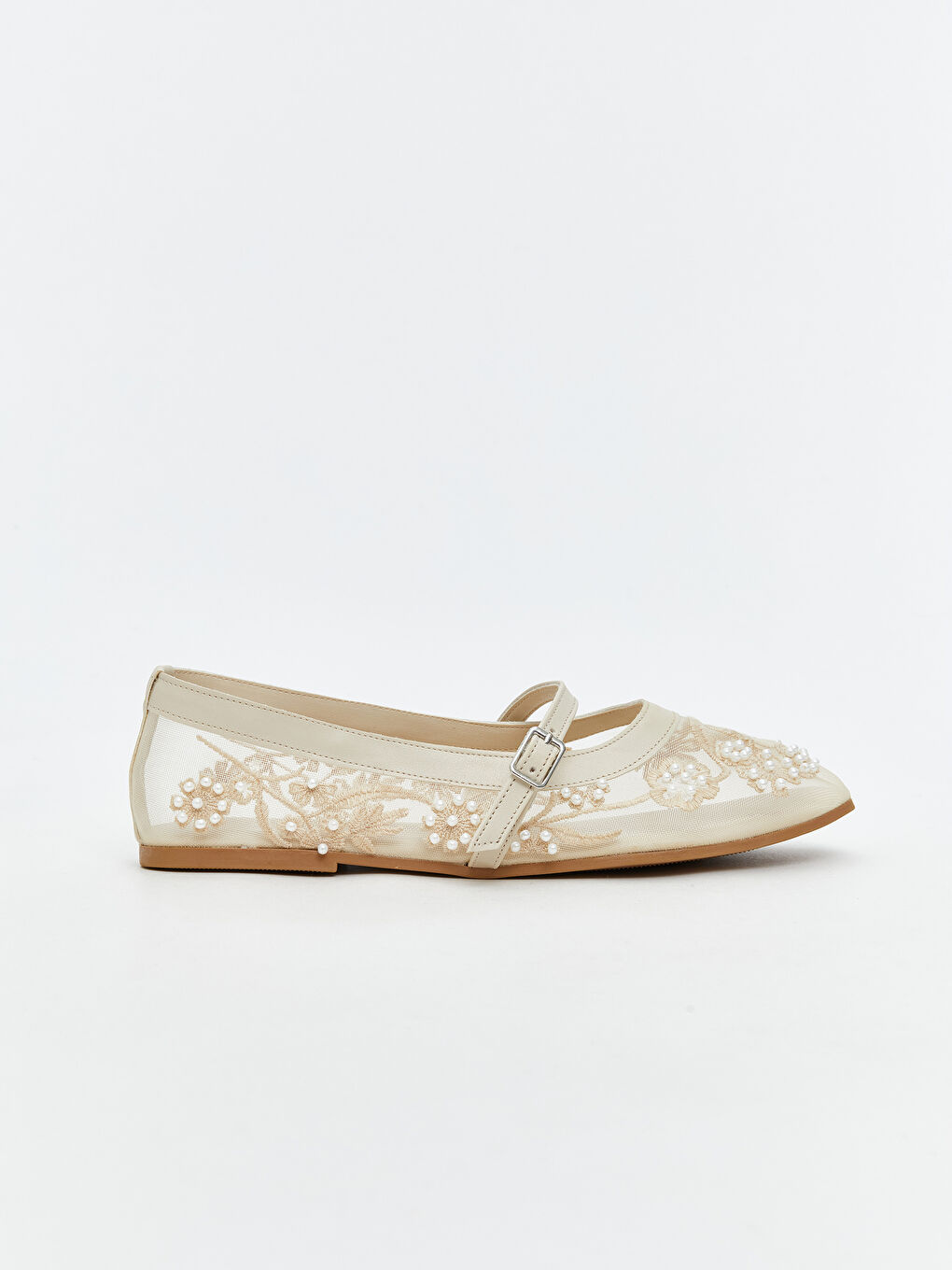 Bej Taş Detaylı Kadın Babet Ayakkabı-1