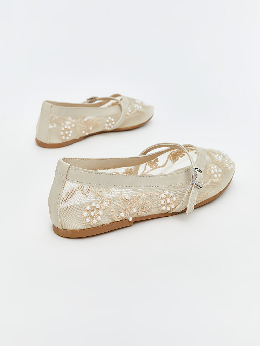 Bej Taş Detaylı Kadın Babet Ayakkabı-2