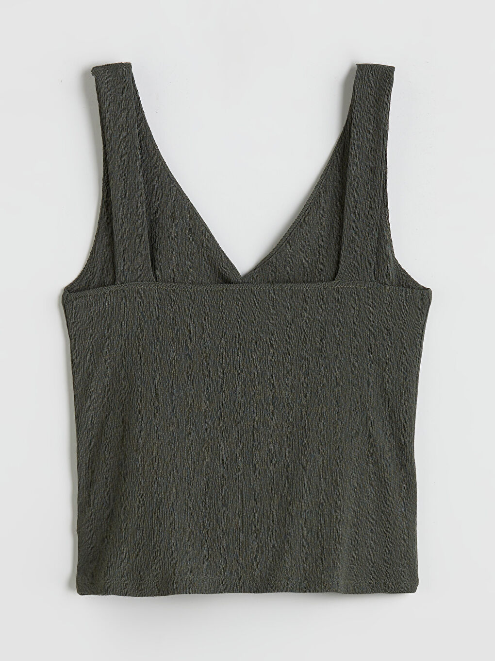 Haki V Yaka Dokulu Büzgülü Bluz-5