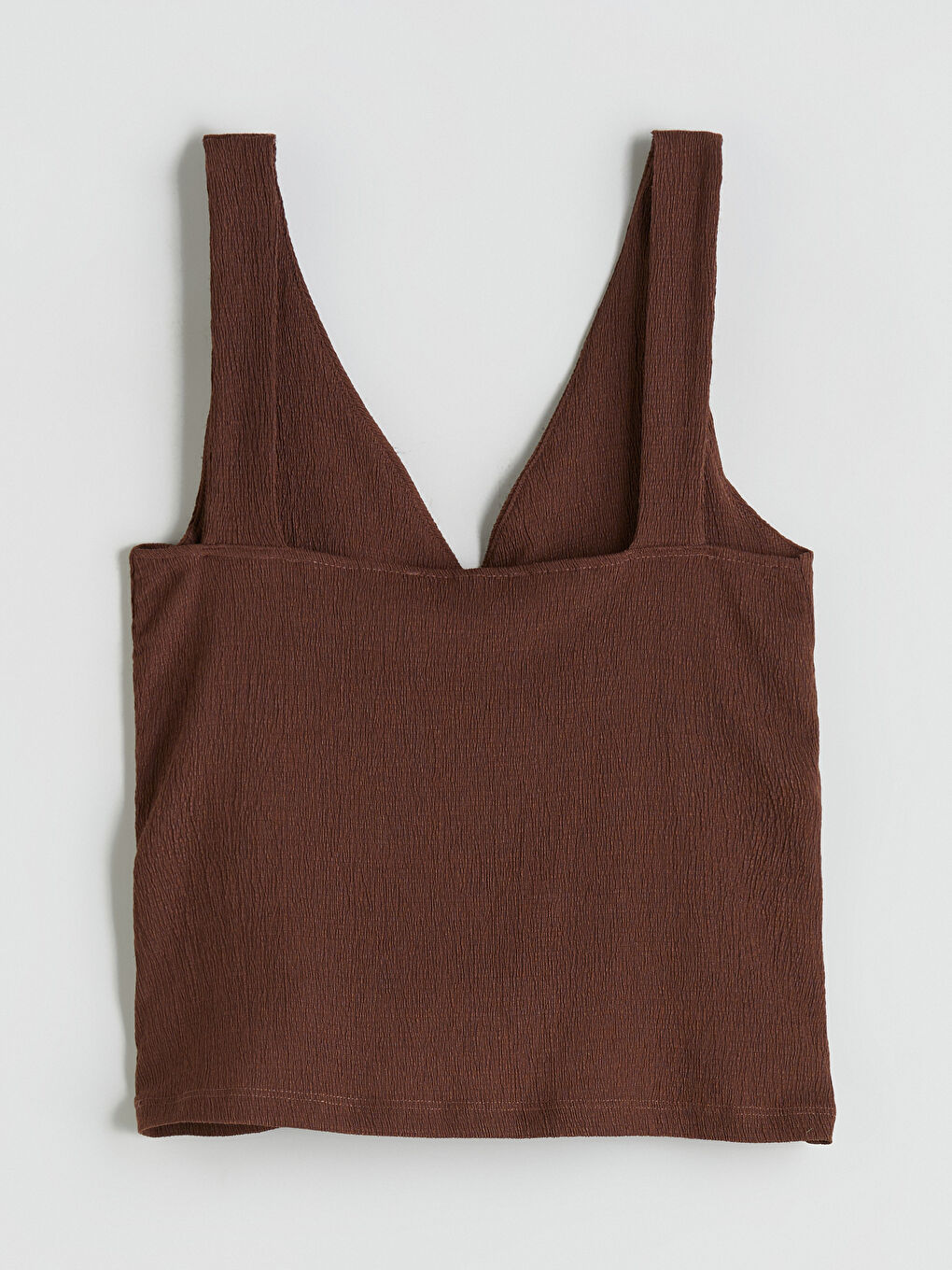 Kahverengi V Yaka Dokulu Büzgülü Bluz-5