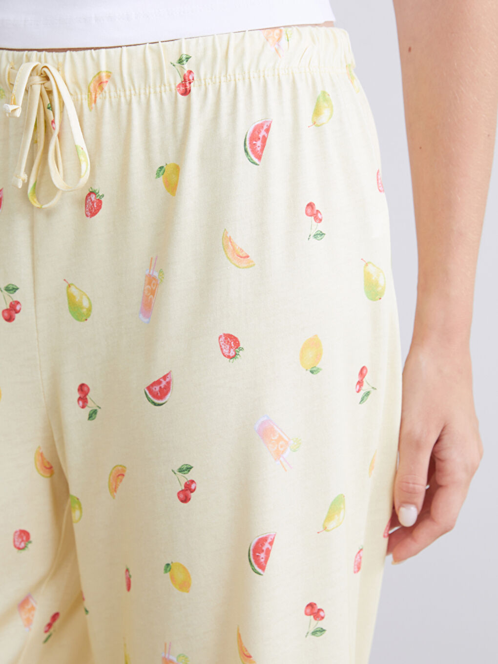 Sarı Beli Lastikli Baskılı Kadın Kapri Pijama Altı-2
