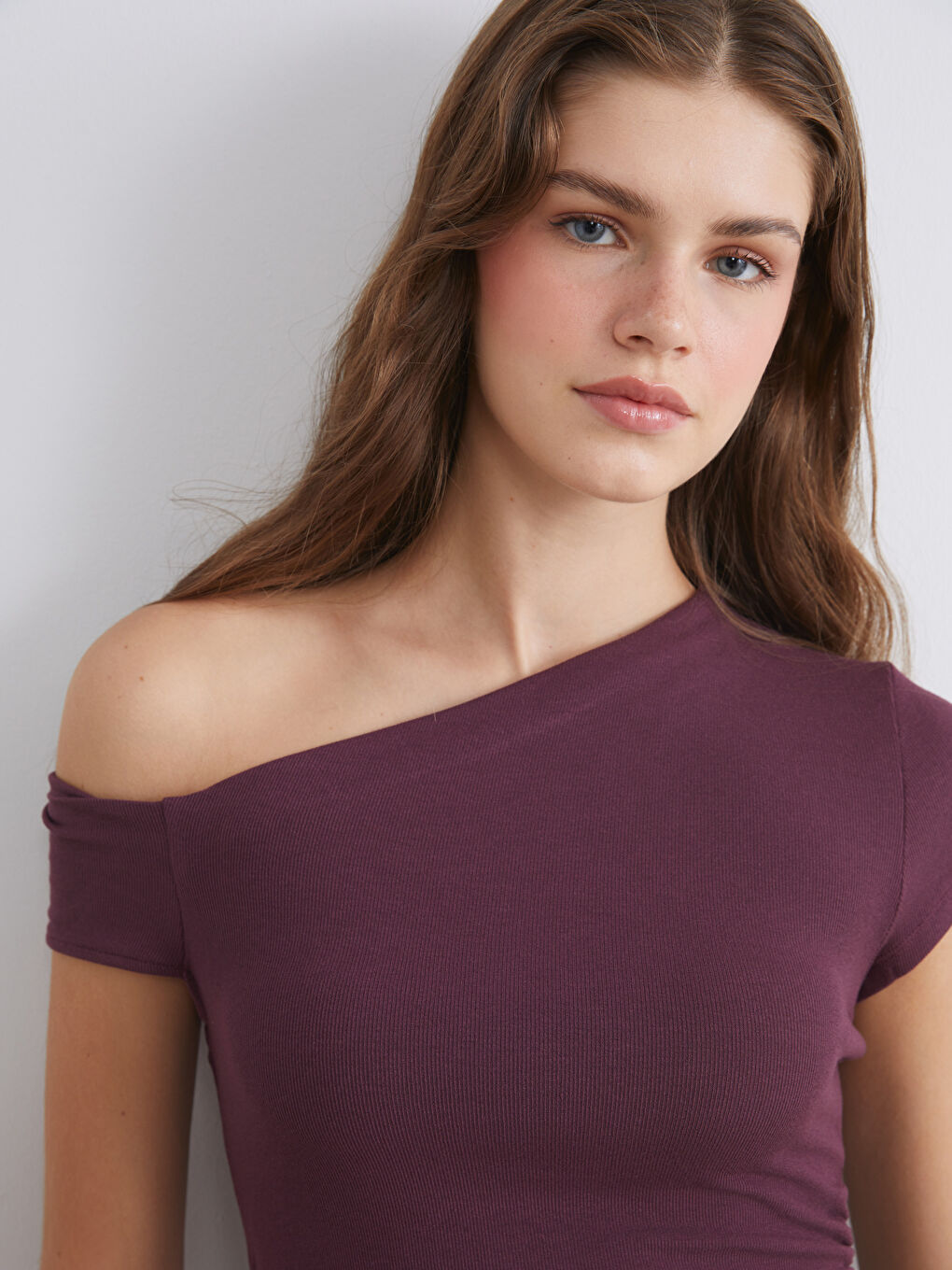 Mürdüm Kayık Yaka Büzgülü Bluz-2