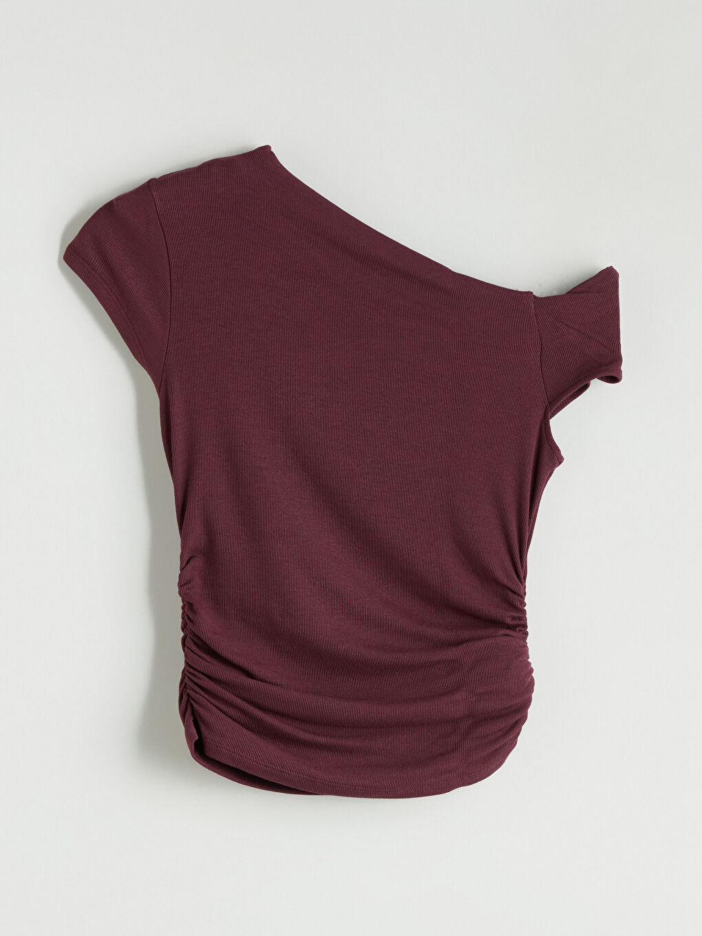 Mürdüm Kayık Yaka Büzgülü Bluz-5