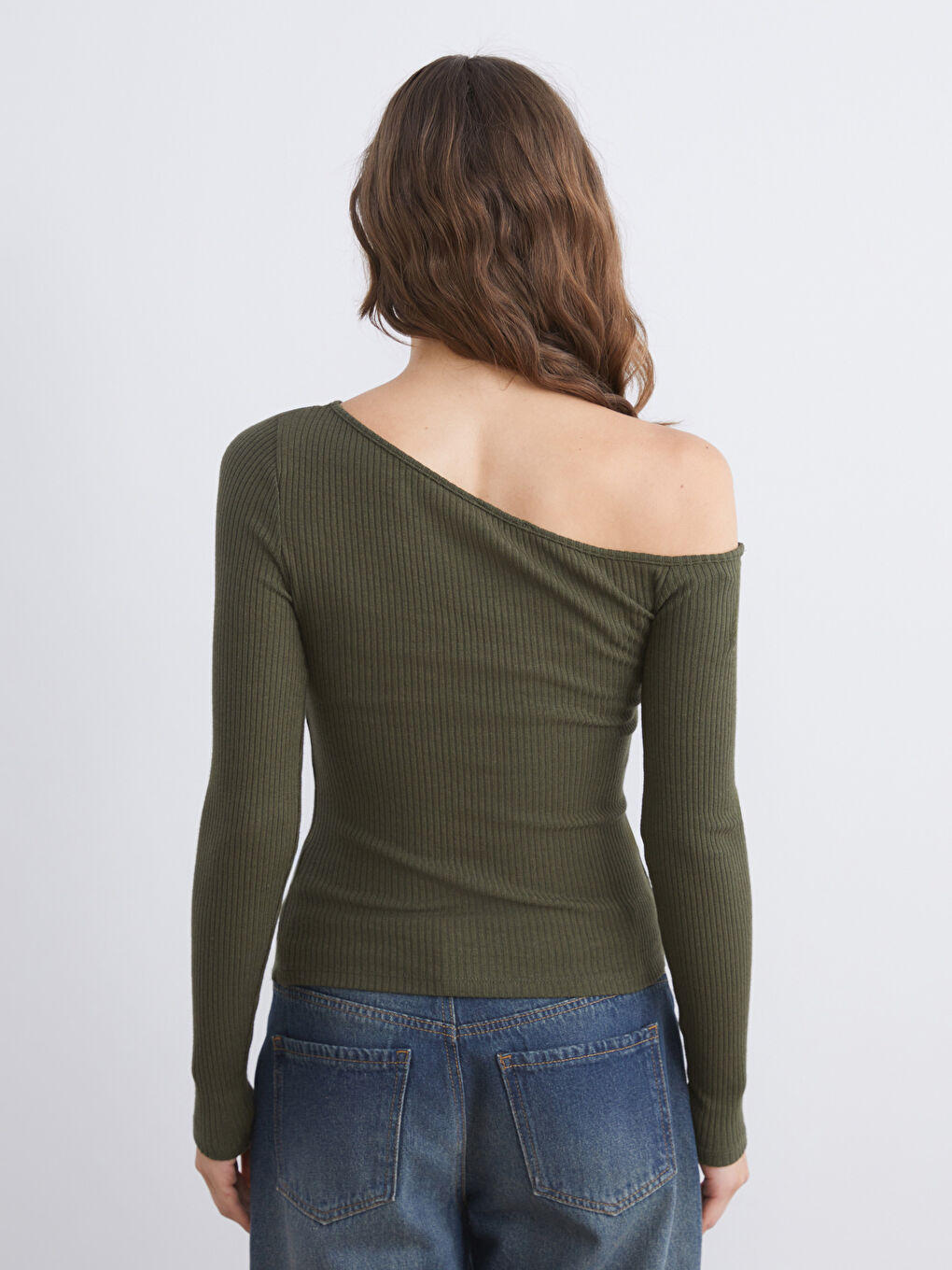 Yeşil Kayık Yaka Dokulu Kadın Body-3