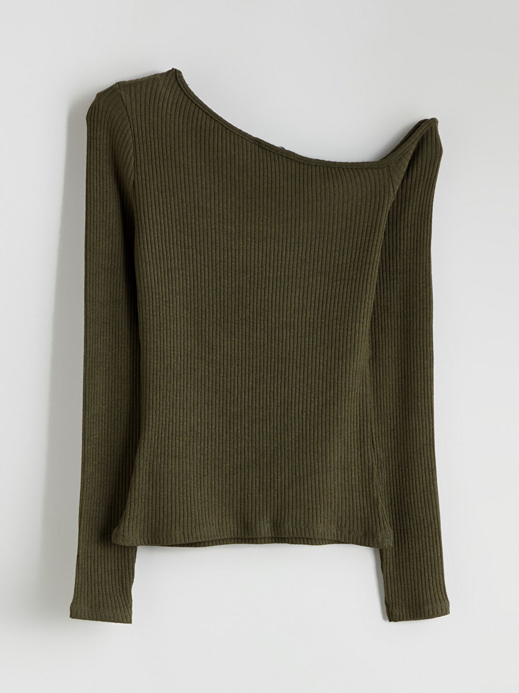 Yeşil Kayık Yaka Dokulu Kadın Body-5