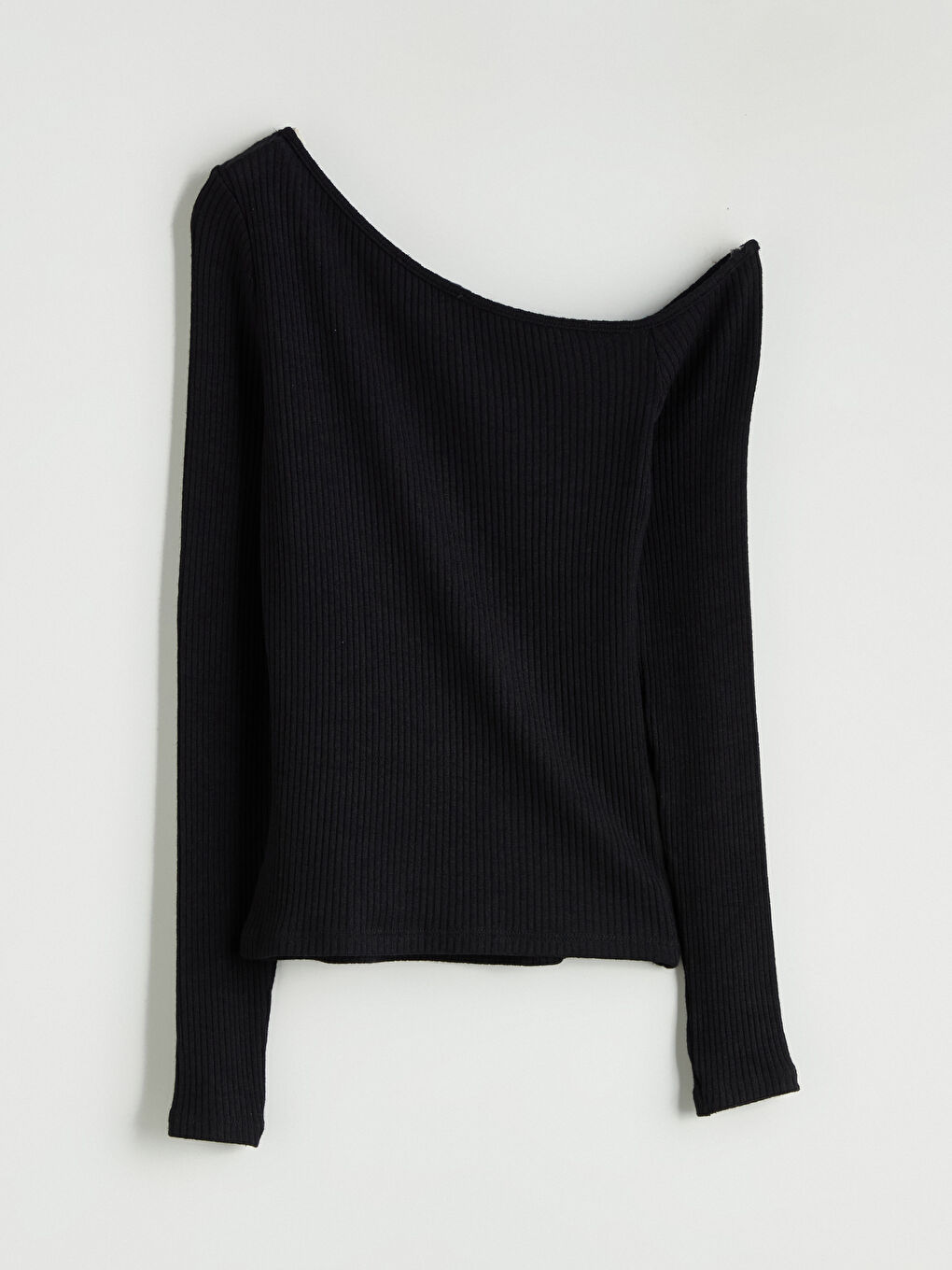 Siyah Kayık Yaka Dokulu Kadın Body-5