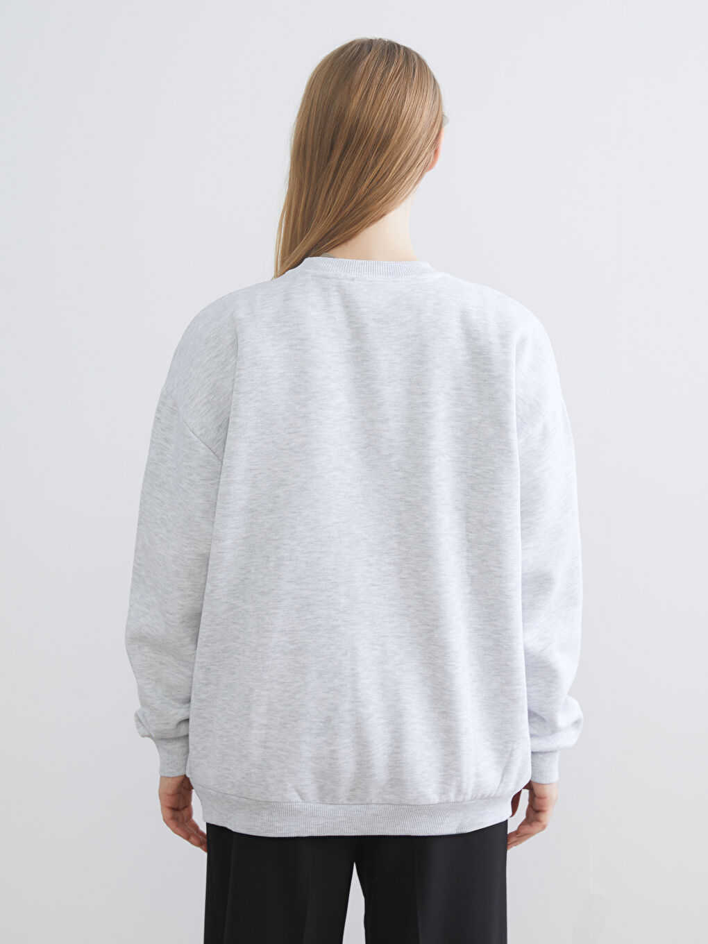 Gri Manhattan Nakışlı Oversize Kadın Kalın Sweatshirt-3