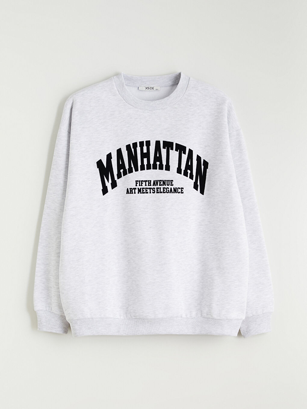 Gri Manhattan Nakışlı Oversize Kadın Kalın Sweatshirt-4