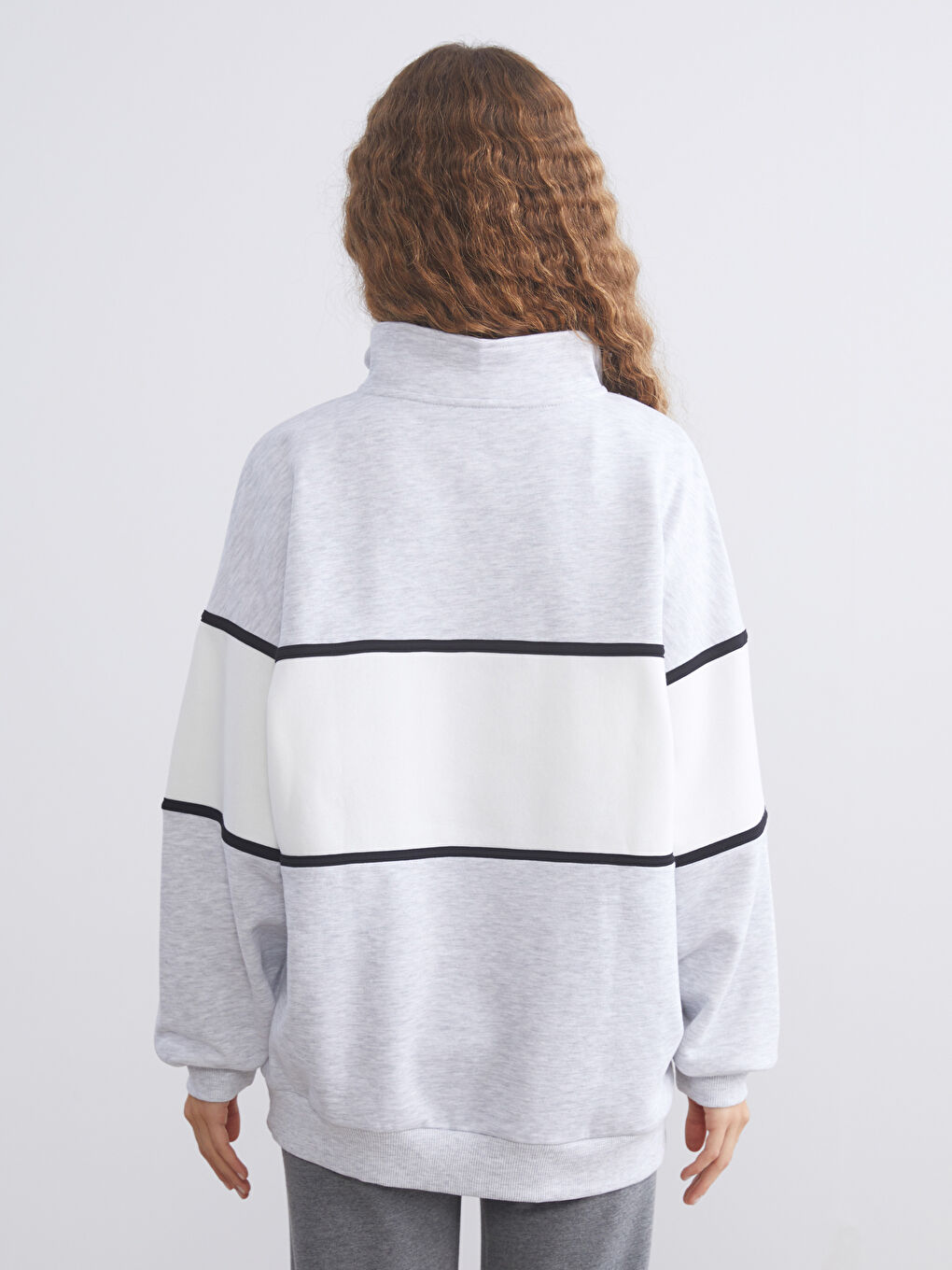 Gri Los Angeles Baskılı Oversize Kadın Kalın Sweatshirt-3