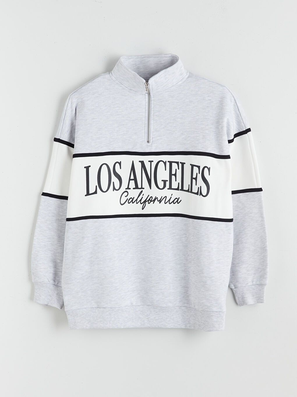 Gri Los Angeles Baskılı Oversize Kadın Kalın Sweatshirt-4