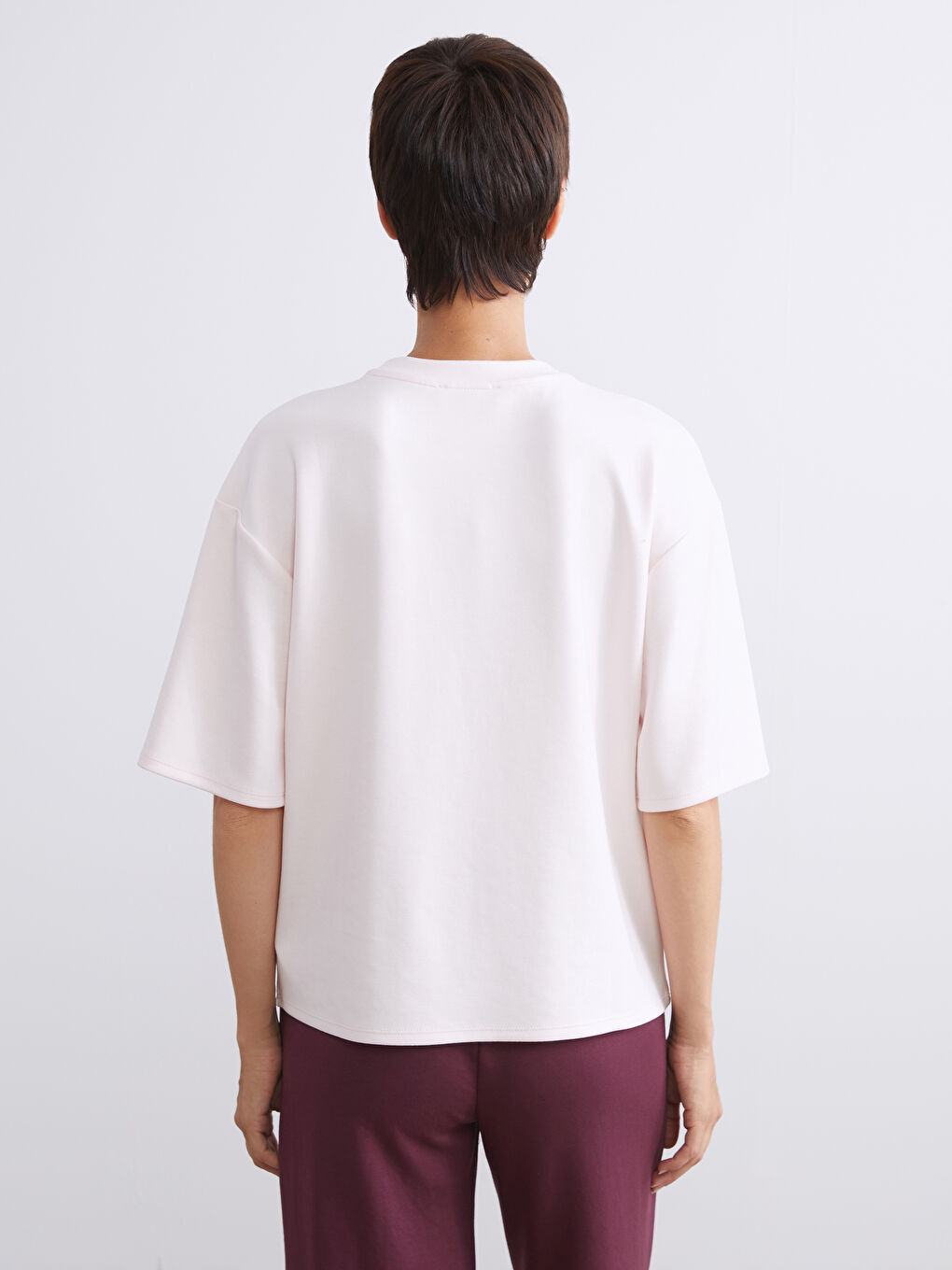 Pembe Bisiklet Yaka Kadın Tişört-3