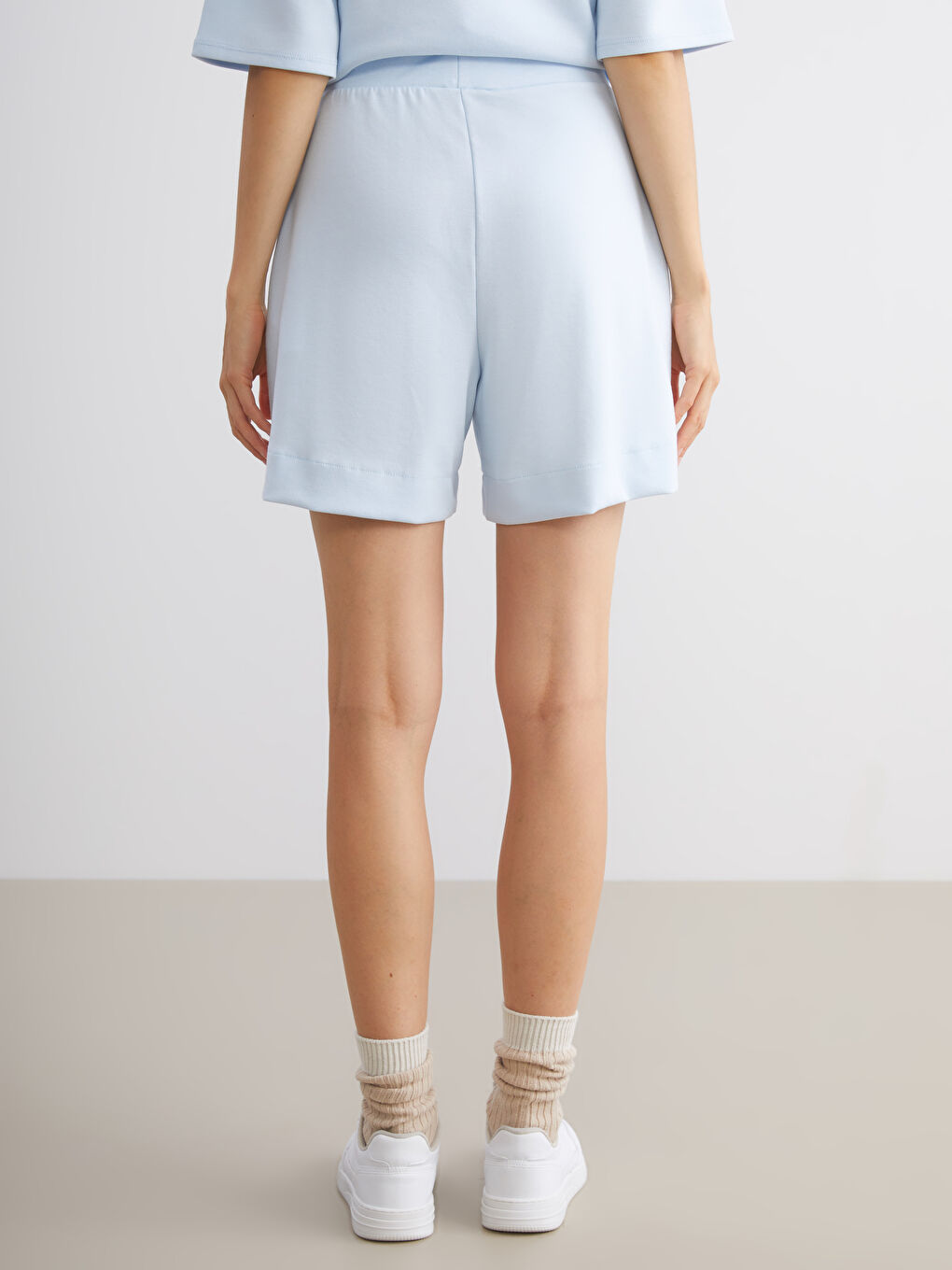 Mavi Beli Lastikli Kadın Şort-3